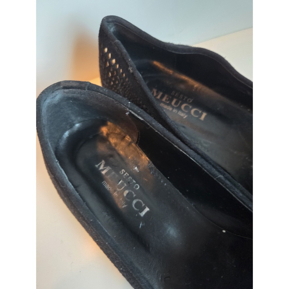 Black Suede Cut to GOLD Leather Sesto Meucci‎ Comfort Flats Womens 8.5 N Narrow - Picture 5 of 7